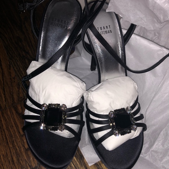 Stuart Weitzman Embellished Satin Heels - Picture 2 of 8